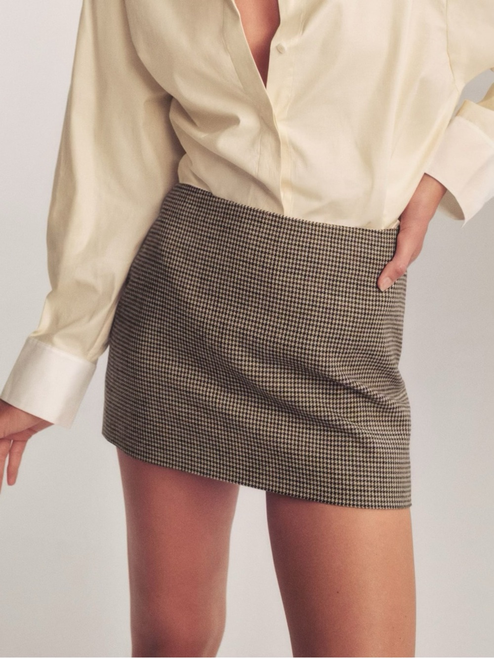 Reformation Carla Low Waist Mini Skirt Houndstooth Size 6